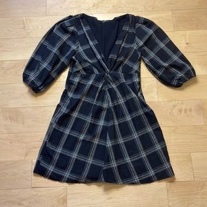 Free people Anthropologie super cute plaid puff sleeve dress